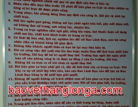 NỘI QUI TẠI BẢO VỆ THẮNG LONG A